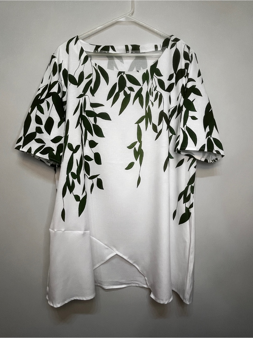 Summer White Tunic Top with Green Leaf Print - Picture 3 of 11
